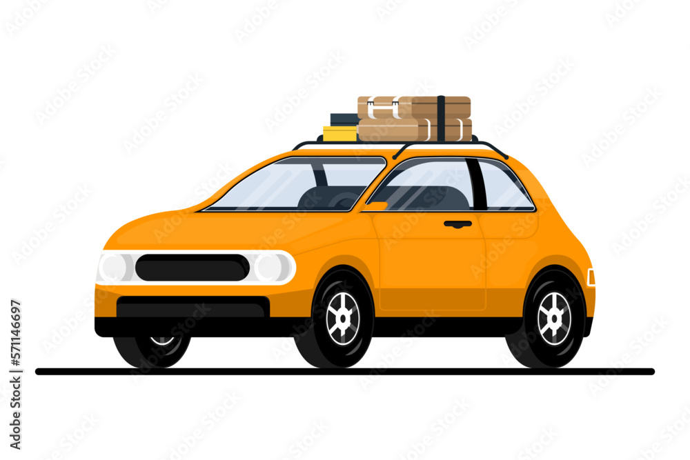 Personal two seat car with travel luggage on isolated background, Digital marketing illustration. Personal two seat car with travel luggage on isolated background, Digital marketing illustration.