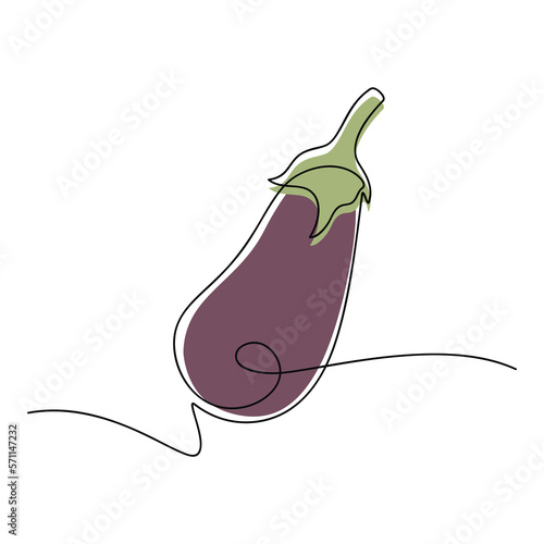 One line continuous hand drawn eggplant. Vegetable vector illustration. Minimal linear silhouette. Aubergine outline icon. Garden plant. Minimal design, print, banner, card, brochure, logo, menu.
