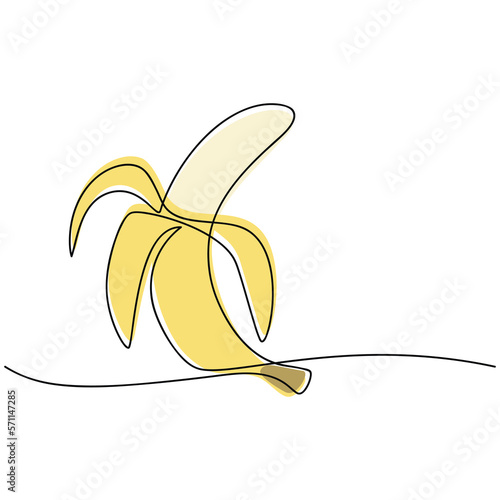 Peeled banana hand drawn vector. One line continuous drawing. Fruit outline icon. Linear silhouette. Minimal design, print, banner, card, brochure, logo, menu.