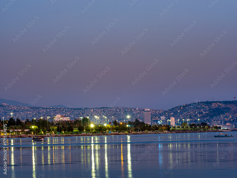 city skyline at night in izmir