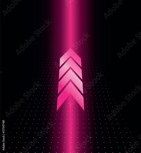 vector abstract banner with an arrow in pink color. illustration with an arrow going up and dots in the background