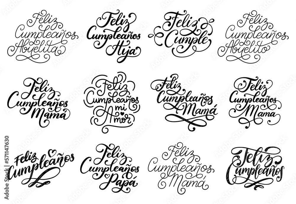 Feliz Cumpleanos, hand lettering set in vector Feliz Cumpleanos, hand lettering set in vector