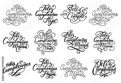 Feliz Cumpleanos, hand lettering set in vector
