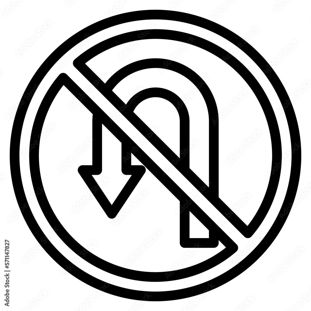 No U turn line icon style No U turn line icon style
