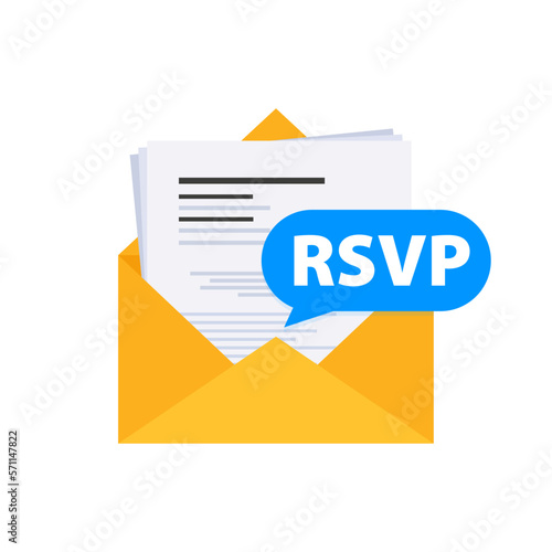 RSVP letter in envelope. Rsvp message envelope.