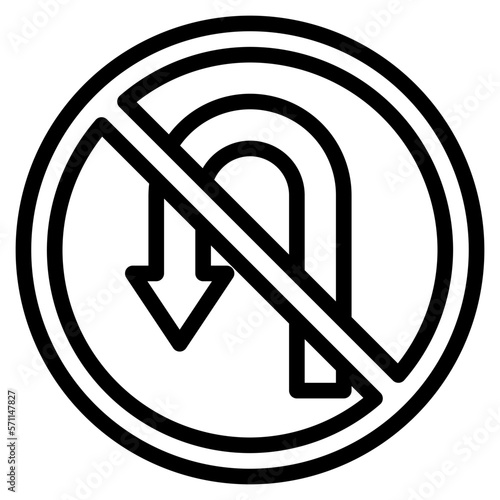 No U turn line icon style