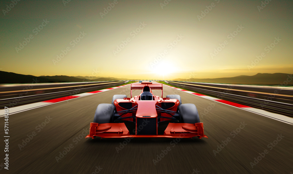 Race car racing on speed track with motion blur background. 3D ...
