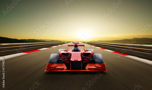 Race car racing on speed track with motion blur background. 3D Rendering.