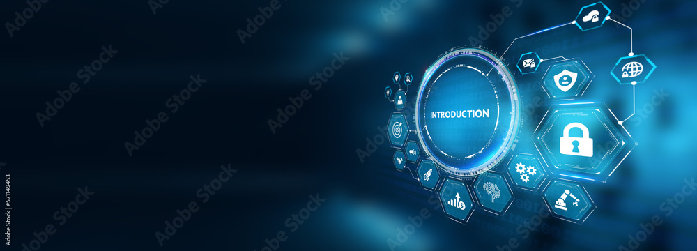 Business, technology, internet and network concept. Virtual screen of the future and sees the inscription: Introduction. 3d illustration Business, technology, internet and network concept. Virtual screen of the future and sees the inscription: Introduction. 3d illustration