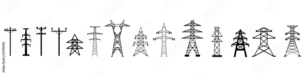 Electricity Tower icon vector set. Transmission Tower illustration sign collection. Power Lines symbol. Electrical Lines logo. Electricity Tower icon vector set. Transmission Tower illustration sign collection. Power Lines symbol. Electrical Lines logo.