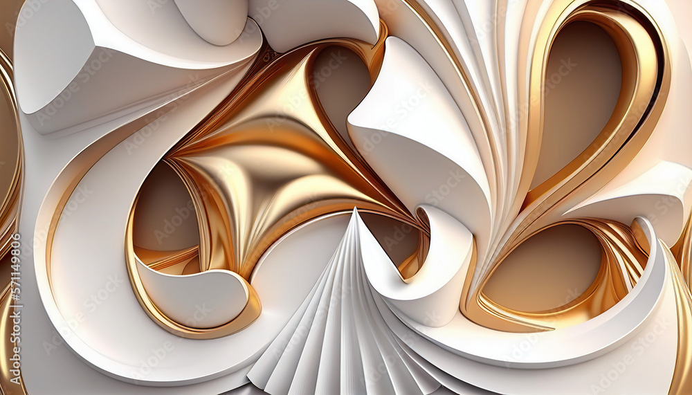 Abstract white and gold 3d wave background. Abstract luxury background ...