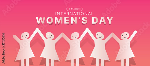 International women's day - Paper cutout of woman with face smile and text on pink background vector design