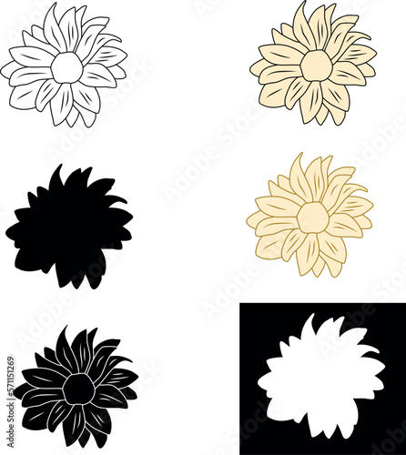 set of flowers. A set from an isolated collection of chrysanthemums. It is presented as a silhouette on a white background. Black chrysanthemum flowers. Silhouette of flowers vector.