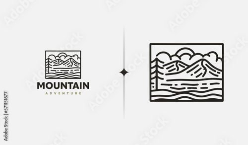 Mountain hill adventure explore monoline. Universal creative premium symbol. Vector sign icon logo template. Vector illustration