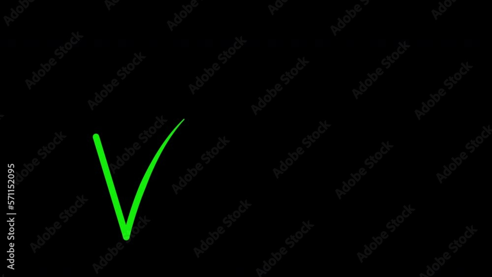Pencil drawing tick, green checkmark. Fulfilment, getting done concept. Black background Pencil drawing tick, green checkmark. Fulfilment, getting done concept. Black background