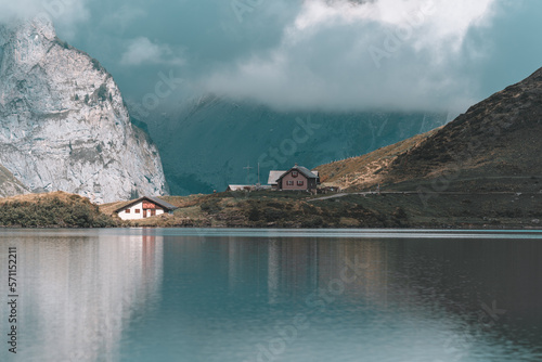 lake in the alps mountains 