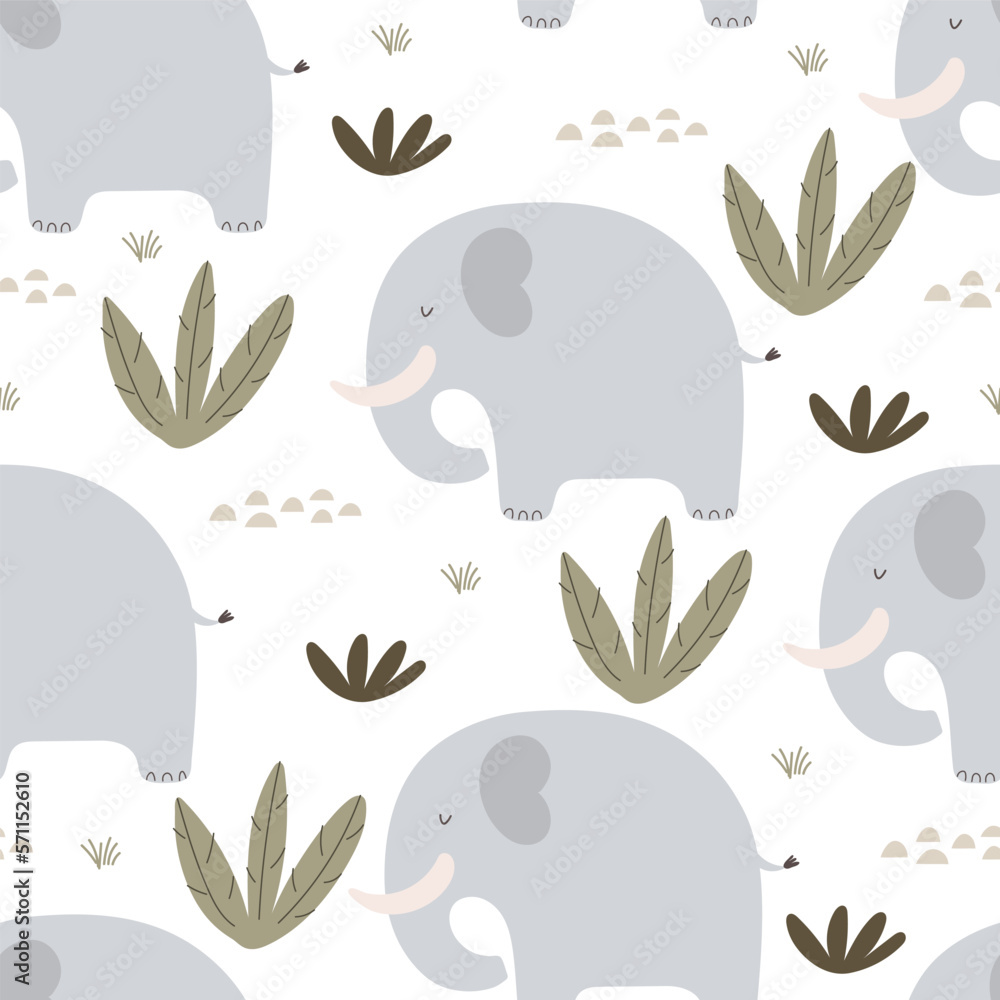 Seamless pattern with elephant, decor elements. colorful vector for ...