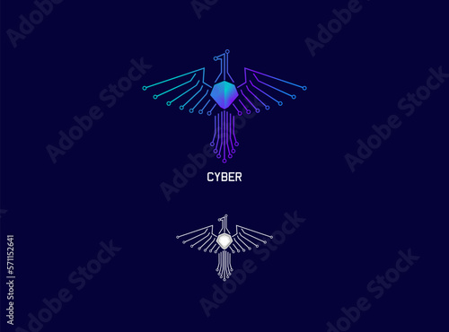 digital logo cyber world of flying eagle, perfect for your business