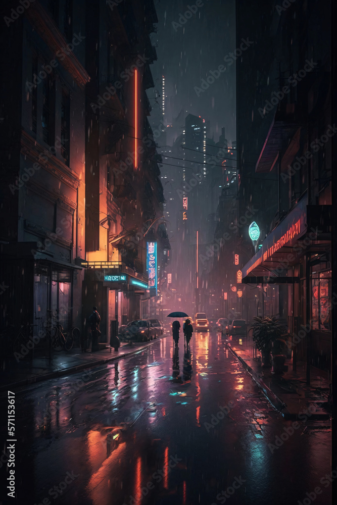 Cyberpunk street in a city. Lofi epic cityscape. Designed using generative ai. Cyberpunk street in a city. Lofi epic cityscape. Designed using generative ai.