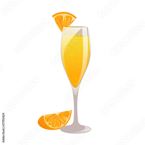 Cocktail "Mimosa". Refreshing classic alcoholic drink with orange and champagne.Vector illustration.