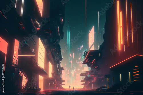 Futuristic cyperpunk neon sci-fi city. Designed using generative ai.