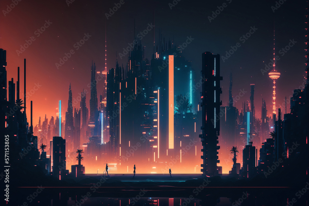 Futuristic cyperpunk neon sci-fi city. Designed using generative ai.