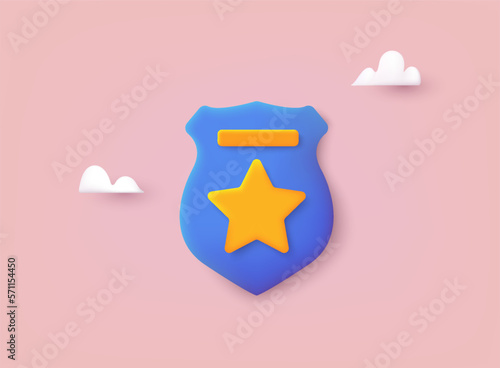 Police labels. Policeman law enforcement badges. Police officer badge icon. 3D Web Vector Illustrations.