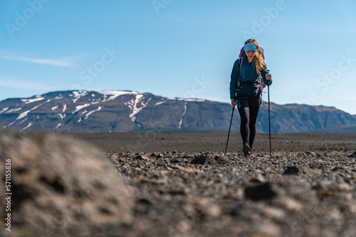 Female Crossing Iceland On Foot Through Highlands photo