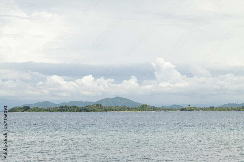 Lombok and Gili Air islands, overcast, cloudy day, sky and sea. Sunny day