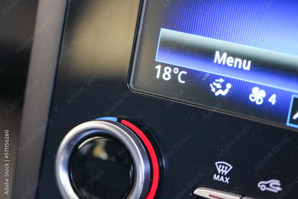 Close up of the climate control features in a modern vehicle