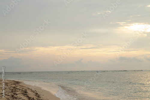 Fototapeta Naklejka Na Ścianę i Meble -  Lombok and Gili Air islands, overcast, cloudy day, sky and sea. Sunset, sand beach.