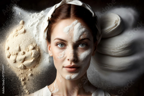 flour and whear ears with woman portrait, ai photo