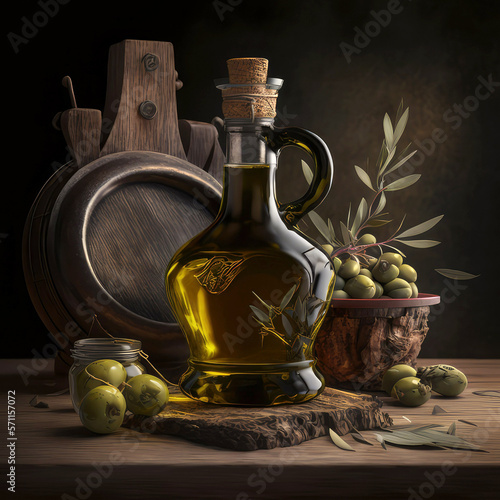 olive oil stillife photography, ai photo