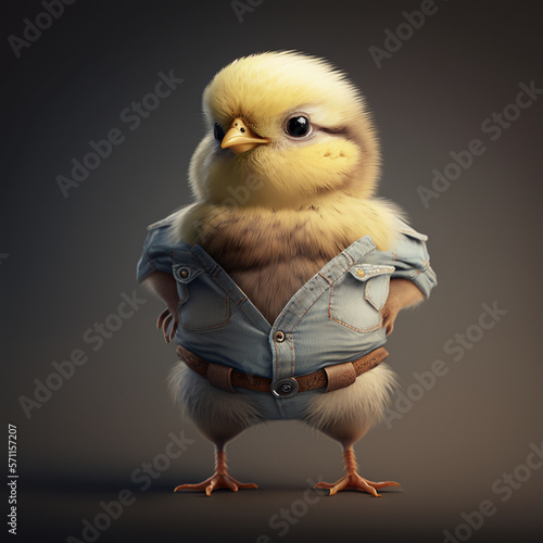 illustration of a little yellow chicken in a shirt, generative AI