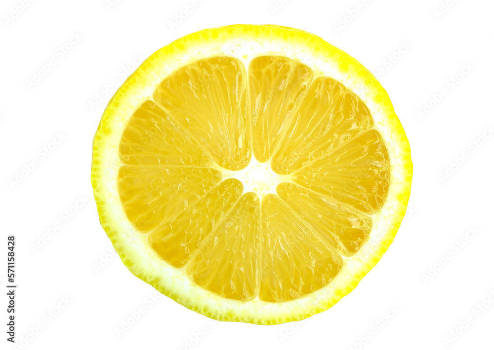 Lemon slice isolated on white background. Top view. Organic fresh citrus fruits lemons, clipping path included.