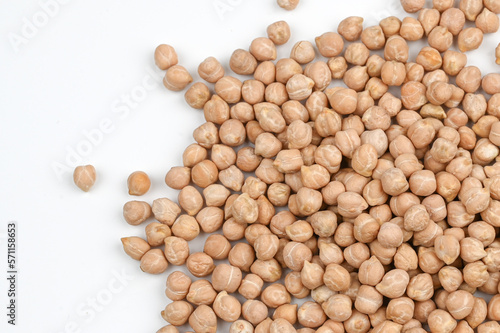 Close up of chickpeas on white background. Chickpea background top view