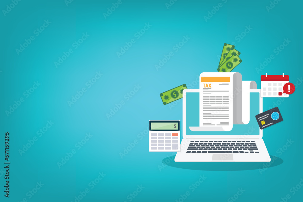 Tax payment. Mobile payment service. Data analysis, paperwork, financial research report and calculation of tax return. Payment of debt. Vector illustration Tax payment. Mobile payment service. Data analysis, paperwork, financial research report and calculation of tax return. Payment of debt. Vector illustration