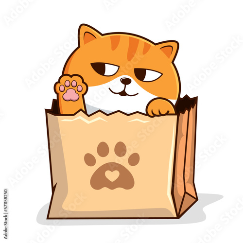 Tabby Cat in Paper Bag Waving Paws - Striped Orange Pussy Cat in Shopping Bag