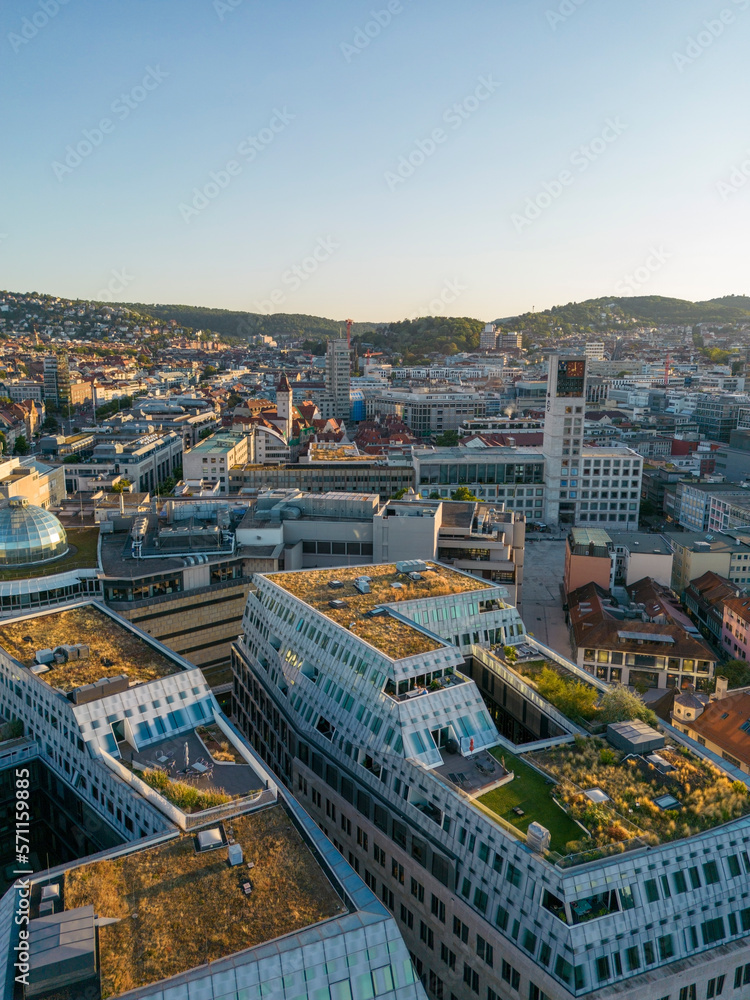 Modern buildings in city under sky at sunset, Stuttgart, Germany Modern buildings in city under sky at sunset, Stuttgart, Germany
