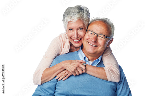 Valokuva A self caring senior parents embracing on their wedding anniversary isolated on a png background