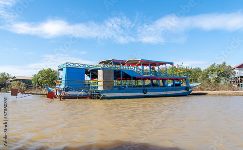 A wooden boats on the Tonle Sap lake - close to Siem Reap. Cambodia