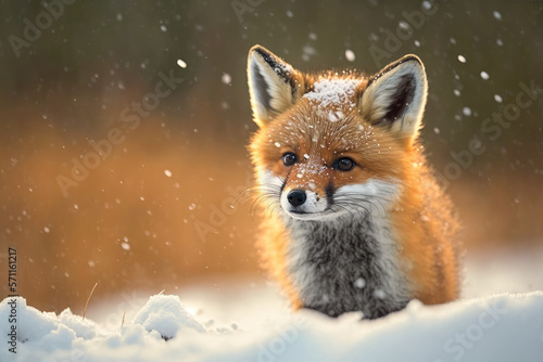 A cute baby fox in winter  generative AI.