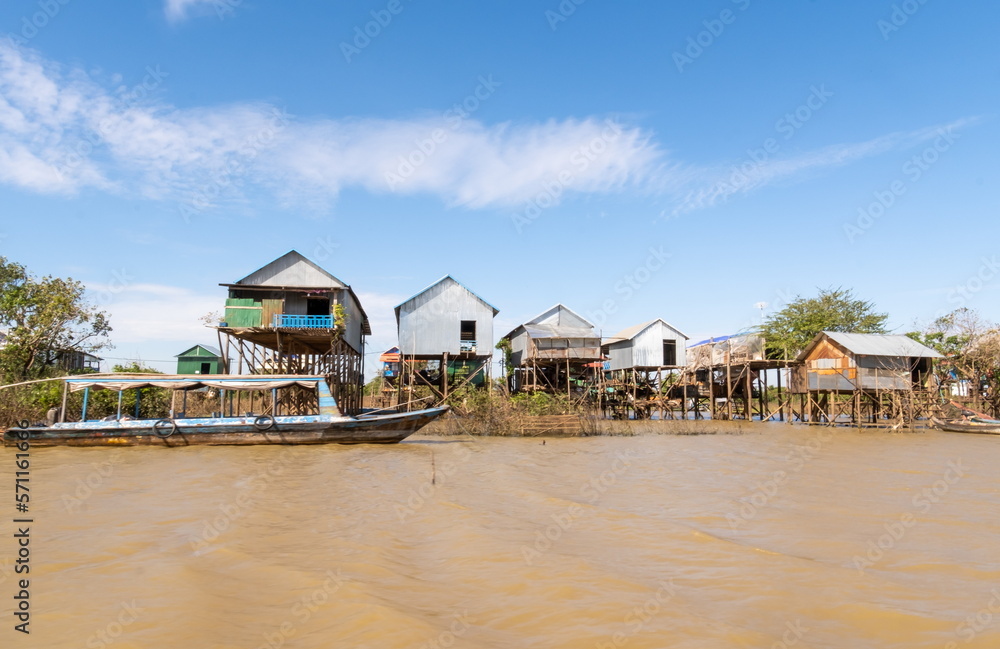 A floating houses on the Tonle Sap lake - close to Siem Reap. Cambodia