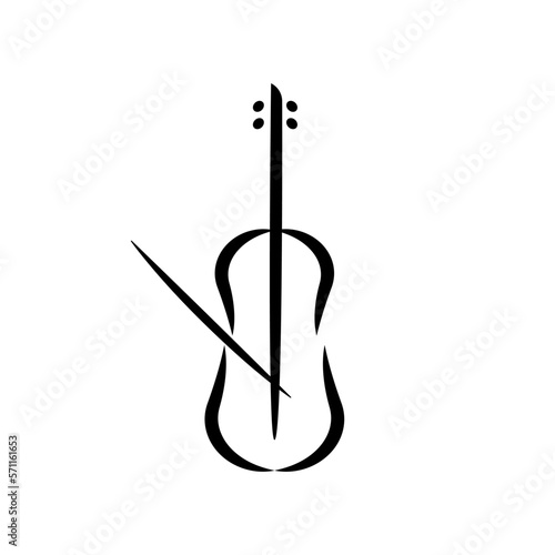 Double bass, contrabass. Vector line drawing. Hand drawn style.