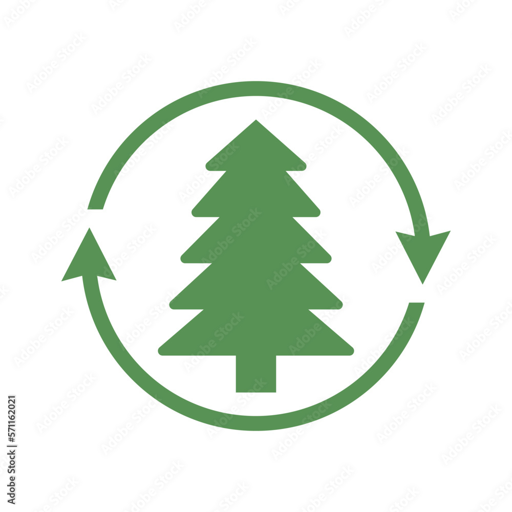 Tree with recycle symbol. Non-waste production. Forest regeneration.
