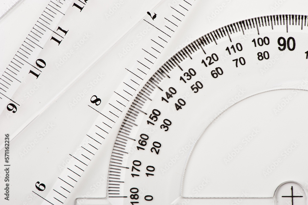 Transparent plastic ruler and protractor for measuring Transparent plastic ruler and protractor for measuring