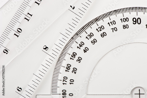 Transparent plastic ruler and protractor for measuring