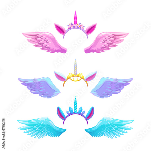 Pegasus wings and horns, fairy unicorn set