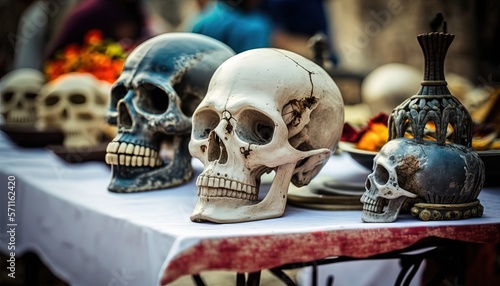 street stall sell crafted skull as souvenir, Generative Ai