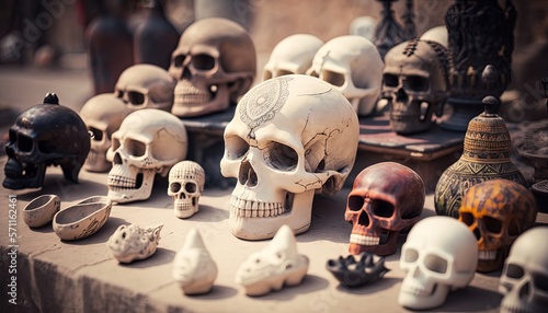 street stall sell crafted skull as souvenir, Generative Ai